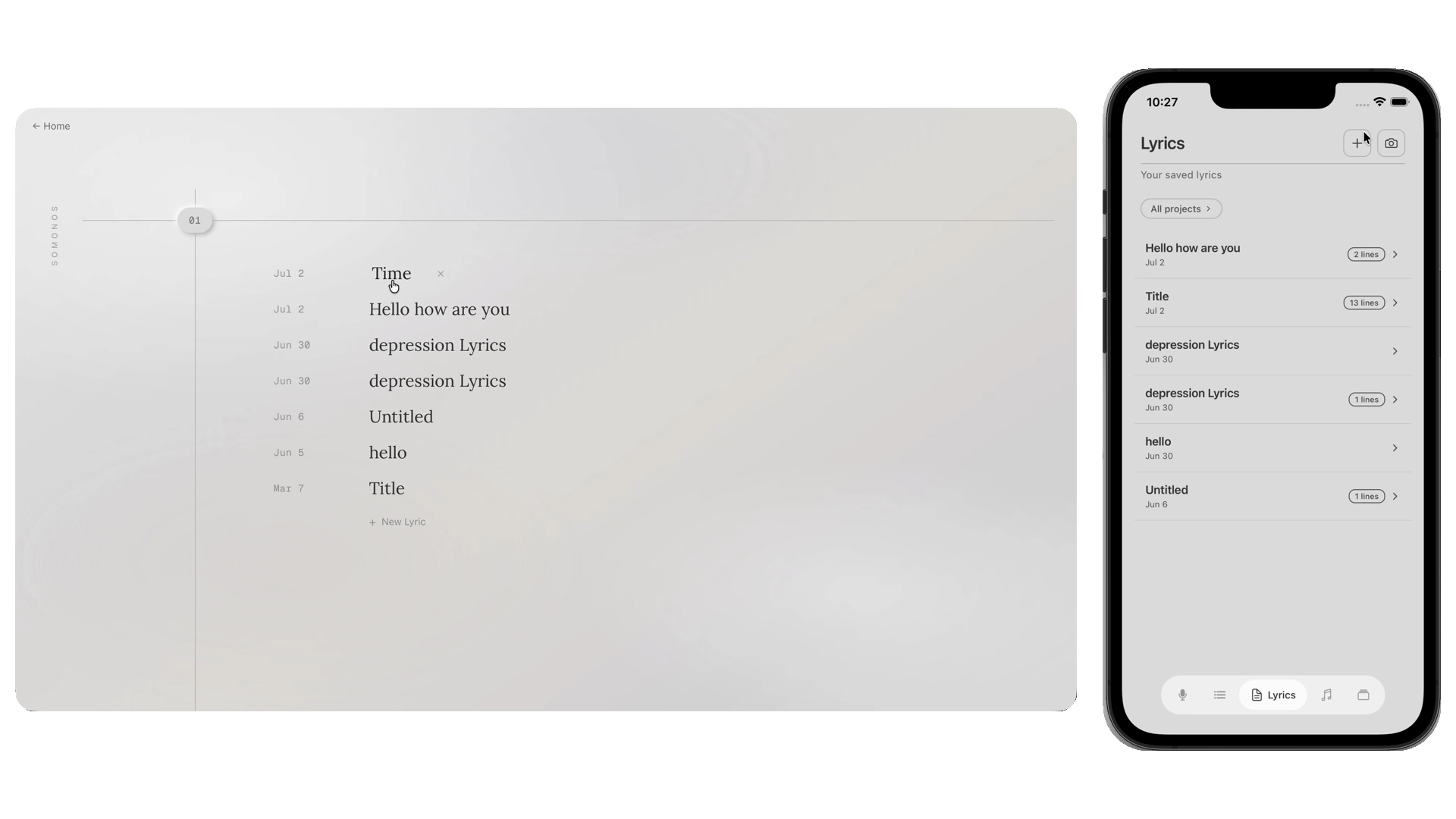 Lyrics shown on the web and iPhone apps